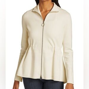 Akris Punto Virgin Wool Zipper Cardigan cream ivory peplum jacket sweater